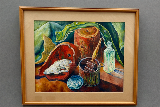 Large Vintage Framed Still Life Painting | Original Framed Gouache Artwork | Wall Art