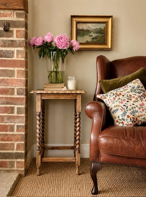 Vintage Barley Twist Oak Occasional Side Table, Tall Rustic Country Style Bedside Table