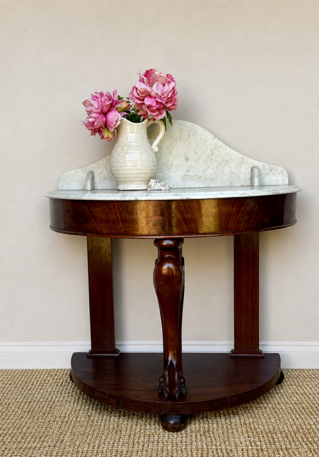 Antique Marble Top Side Table, Demi Lune Table | Hall Table | English Country Decor