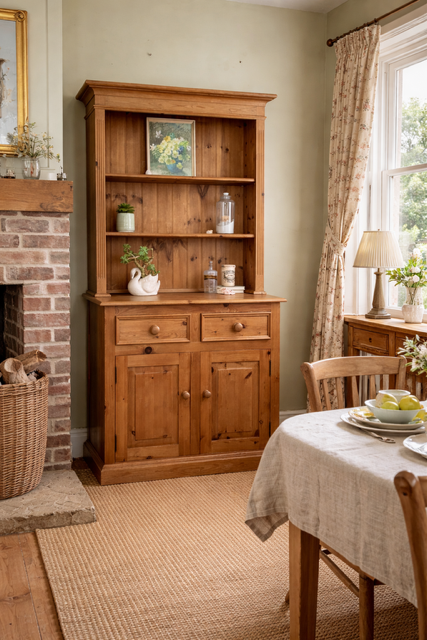 Vintage Pine Kitchen Dresser | Farmhouse Welsh Dresser | English Country Cabinet | Rustic Plate Rack | Solid Pine Storage