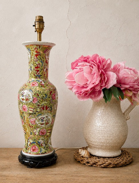 Vintage Chinoiserie Table Lamp | Floral Bird & Butterfly Ginger Jar Lamp