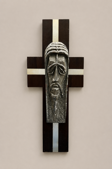Vintage Italian Christ Crucifix, Mid Century Religious Wall Art, Hand Chiselled Pewter