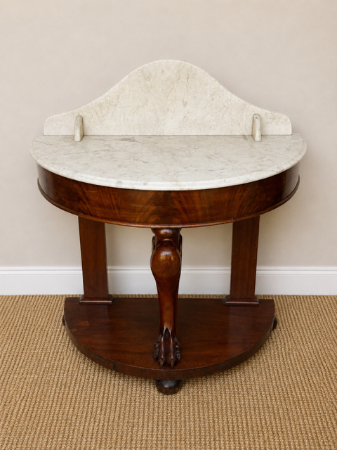 Antique Marble Top Side Table, Demi Lune Table | Hall Table | English Country Decor