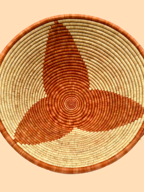 Extra Large, 47cm, Handwoven, Coral Colour, African Basket Bowl, Table Centrepiece, Hanging Wall Basket, Bathroom, Kitchen, Hallway Key Bowl. Basket Wall Decor