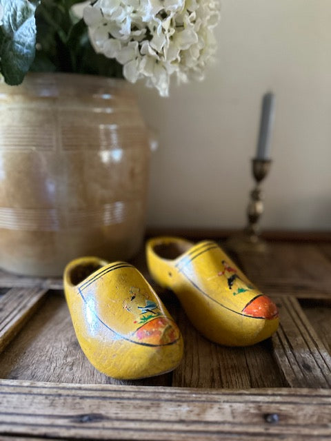 Vintage Hand Painted Dutch Clogs, Wooden Folk Art Shoes, Decorative Rustic Farmhouse, Cottage Decor
