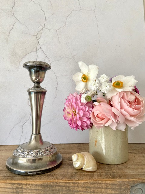 Vintage Candle Stick, Single Candle Stick Holder, Silver Plated, Tall Decorative Dinner Candlestick, Antique Decor, Christmas, Rustic Decor