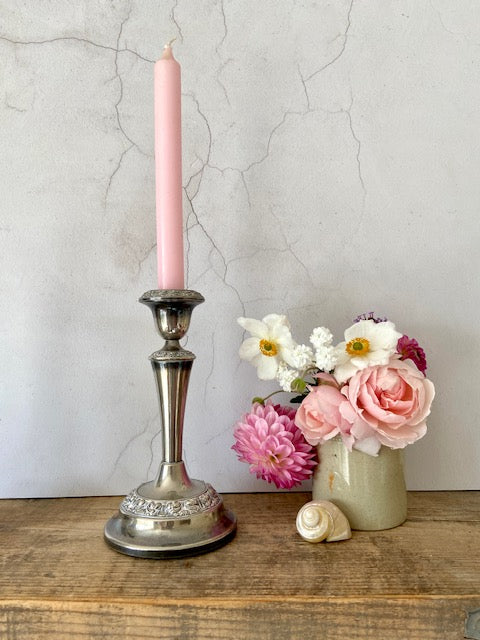 Vintage Candle Stick, Single Candle Stick Holder, Silver Plated, Tall Decorative Dinner Candlestick, Antique Decor, Christmas, Rustic Decor