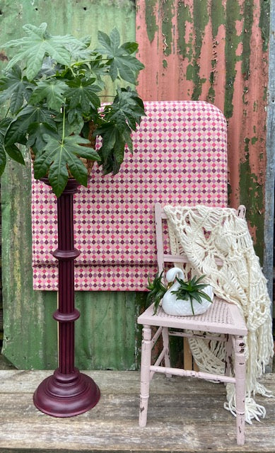 vintage plant stands indoor Vintage Wooden Plant Stand, Burgundy Tall Traditional Column Jardiniere, Indoor Bust Stand, Upcycled, Painted Furniture, Maximalist Decor