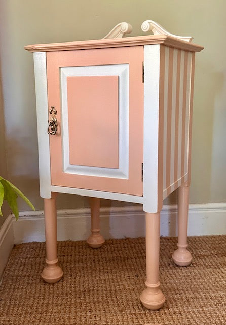 Vintage Wooden Stripe Bedside Cabinet, Tall Wooden Side Table, Painted Stripes, Upcycled Furniture, Maximalist Decor