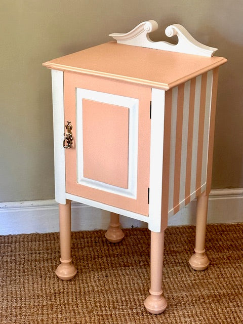 Vintage Wooden Stripe Bedside Cabinet, Tall Wooden Side Table, Painted Stripes, Upcycled Furniture, Maximalist Decor
