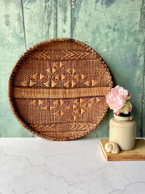 Vintage Traditional Hand Woven Decorative Basket, African Rattan Basket, Wall Hanging Decor, Coffee Table Decor, Woven Fruit Bowl, Boho Decor