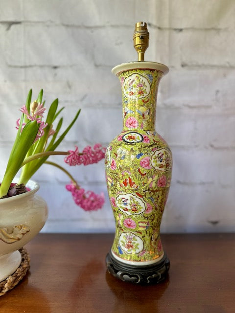 Vintage Chinoiserie Table Lamp | Floral Bird & Butterfly Ginger Jar Lamp