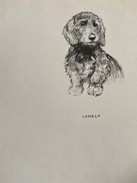 Vintage Dachshund Dog Print, Dog Art, Original Book Print, Hand Drawn Illustration, Double Sided, Hanging Wall Art, Dog Lover Gift, Pet Art
