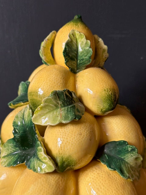 Vintage Italian Majolica Lemon Topiary Tree, Mid Century Handmade Ceramics, Lemons And Leaves, Centre Piece, Ceramic Urn, Maximalist Decor