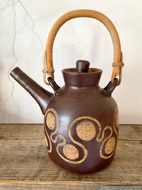 Vintage Rustic Stoneware Pottery Tea Pot / Coffee Pot, Japanese Teapot, IOW Bembridge, Designed By Martyn Gilchrist Bamboo Handle, Cottagecore, Rustic Natural Decor ,