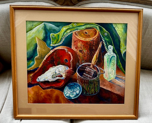 Large Vintage Framed Still Life Painting | Original Framed Gouache Artwork | Wall Art