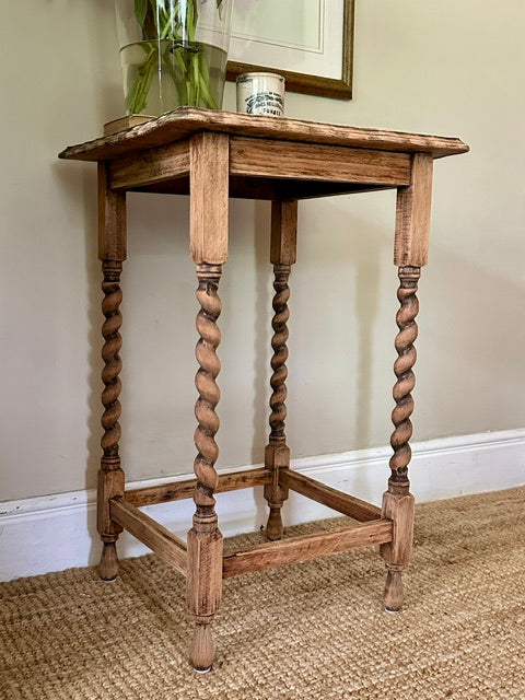 Vintage Barley Twist Oak Occasional Side Table, Tall Rustic Country Style Bedside Table