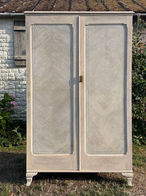 Vintage Art Deco Oak Gentleman's Wardrobe, Lime Washed, Hall Storage, Coat Cupboard, Bedroom Furniture - RESERVED