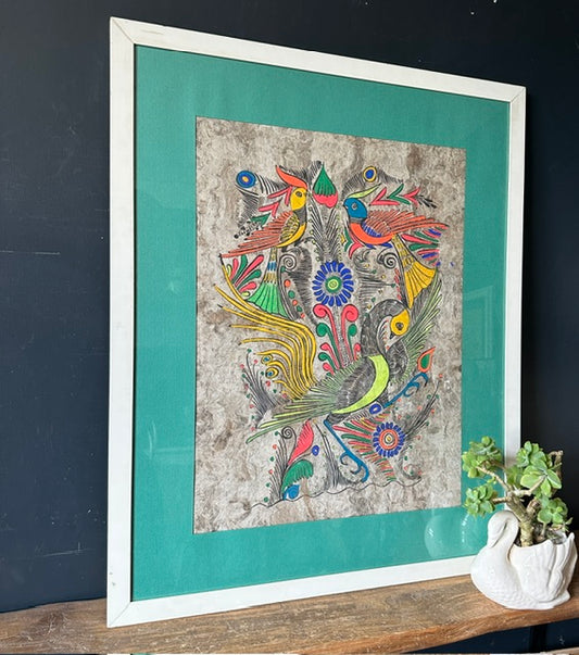 Vibrant Vintage Mexican Bark Wall Art, Birds And Botanical, Colourful Wall Decor, Gallery Wall