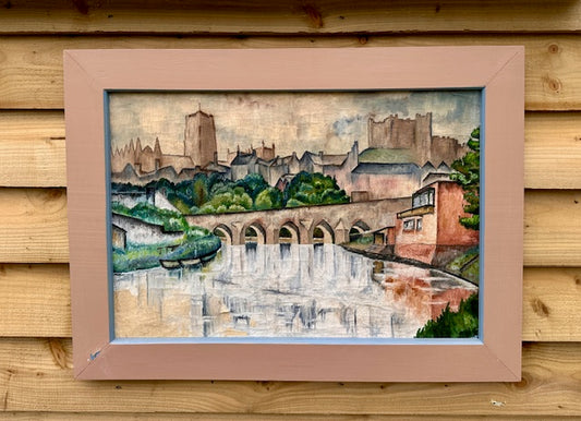 Vintage Large Original Framed Landscape Oil Painting, By Peter Tovey, A View Of The Wear, Durham City, Durham Cathedral, C1965, Original Contemporary Art, Mid Century Painting, Impressionist, Cubist Style, Gallery Wall Art, Vintage Home Decor