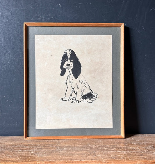 Vintage Spaniel Print, Kwok Ta-Wei, Mid Century Framed Dog Portrait, 1960s Animal Artwork, Dog Lover Gift