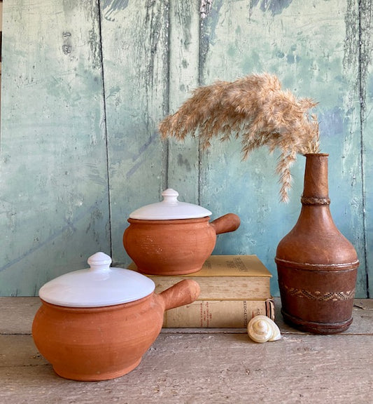Vintage French Style Ceramic Saucepan, Soup Bowls, Swedish Style Hot Chocolate Bowls, Spring Planter, Cottagecore, Rustic, Farmhouse Decor,