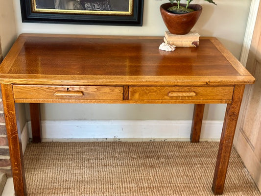 Vintage Mid Century Two Drawer Desk, Teachers Desk