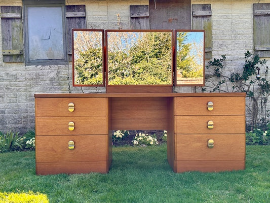 Mid Century Stag Cantata Dressing Table, Retro Bedroom Furniture, With Triple Mirror, Teak Furniture, Desk, Mid Century Modern
