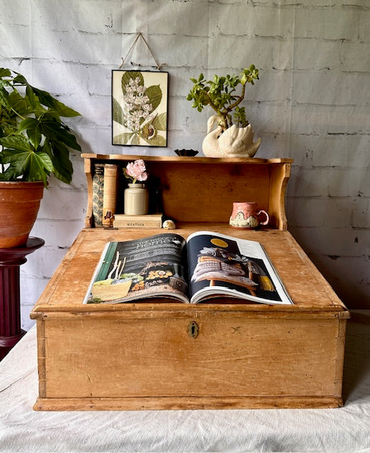 Antique Pine Writing Slope, Clerks Writing Desk, Deep Counter Top Desk, Vintage Shop Till, Film Tv Prop, Cottagecore, Country, Rustic Decor