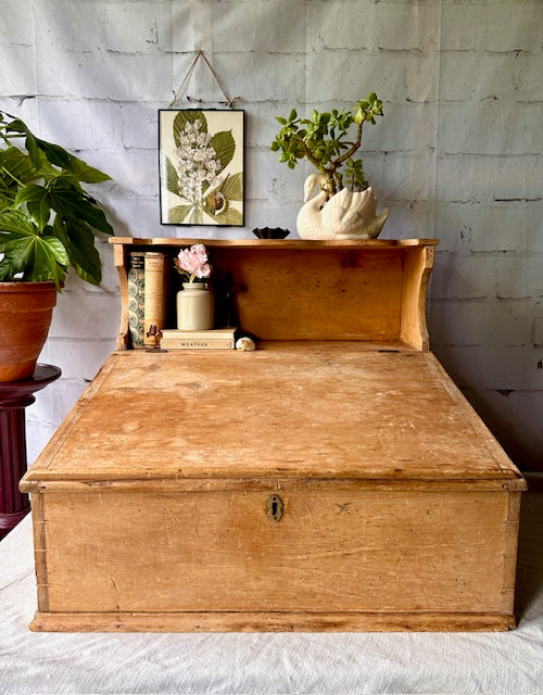 Antique Pine Writing Slope, Clerks Writing Desk, Deep Counter Top Desk, Vintage Shop Till, Film Tv Prop, Cottagecore, Country, Rustic Decor