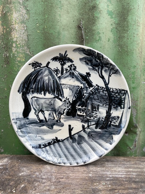 Vintage Oriental Hanging Wall Plate, Hanging Decorative Ceramic Plate, Japandi Decor, Gallery Wall Art, Hand Painted, Home Decor