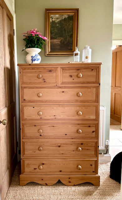 Antique Pine Chest Of Drawers, Tall Boy, Hall Console, Vintage