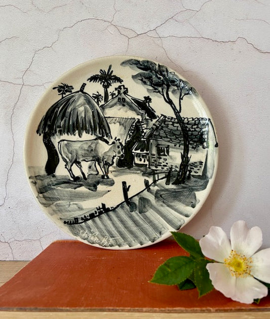 Vintage Oriental Hanging Wall Plate, Hanging Decorative Ceramic Plate, Japandi Decor, Gallery Wall Art, Hand Painted, Home Decor