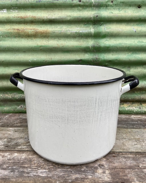 Vintage French Enamel Cooking Pot, Large, Christmas Tree, Planter, Indoor Floor, Planter, Country, Enamelware, Christmas, Cottagecore Decor