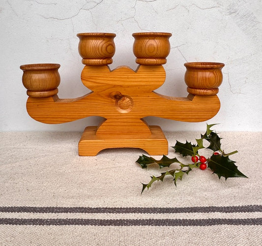 Vintage Large Candelabra, Scandi, Wood Candlestick, Stig Johnsson, Advent Candleholder, Christmas Table Centre Piece, Natural Vintage Christmas Home Decor