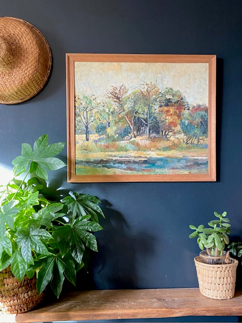 Vintage Landscape Painting, Framed, Original Signed Art, English Countryside, Bright, Hanging Gallery Wall Art, Wall Decor,