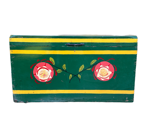 Large Vintage Pine Blanket Chest, Coffee Table, Painted Folk Art, Storage Linen Box, Toy Box, Colourful Home Decor, Cottagecore Decor