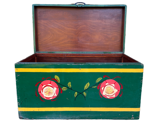 Large Vintage Pine Blanket Chest, Coffee Table, Painted Folk Art, Storage Linen Box, Toy Box, Colourful Home Decor, Cottagecore Decor