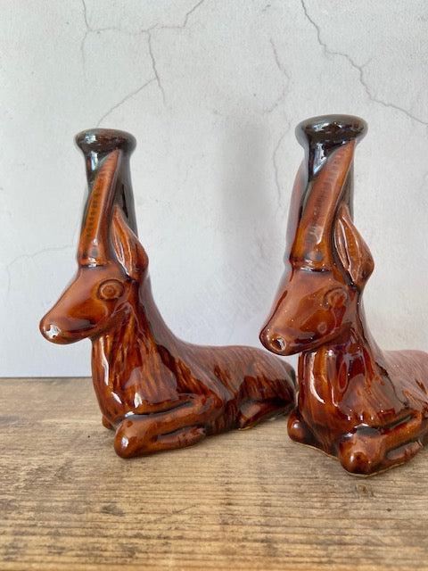 Pair Of Vintage Ceramic Deer, Candle Sticks, Deer Ornament, Candleholders Lying Down, Figurine, Christmas Table Decor, Decorations, Gift