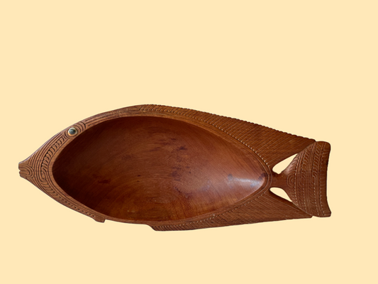 Vintage Hand Carved Large Wooden Fish Bowl, Fruit Bowl, Display, Wooden Tribal Bowl, Key Dish, Coffee Table Decor, Rustic Home Decor