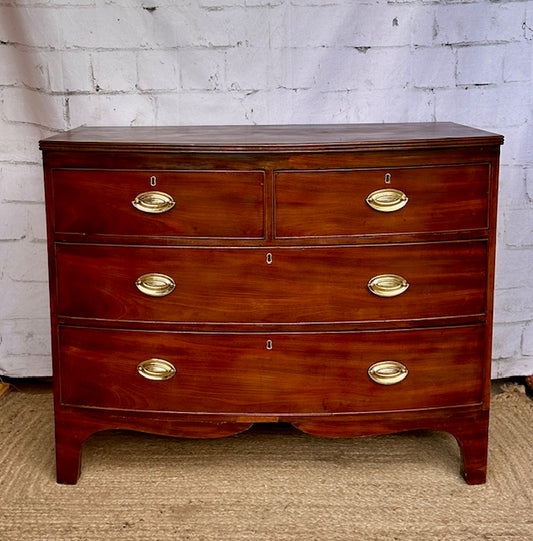 Antique Bow Front Chest Of Drawers, Georgian Mahogany, Bedroom Furniture, Living Room Decor, Hall Console, English Country Home Decor, Cottagecore Decor