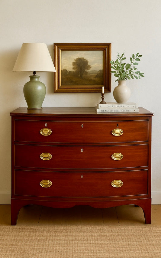 Antique Bow Front Chest Of Drawers, Georgian Mahogany, Bedroom Furniture, Living Room Decor, Hall Console, English Country Home Decor, Cottagecore Decor