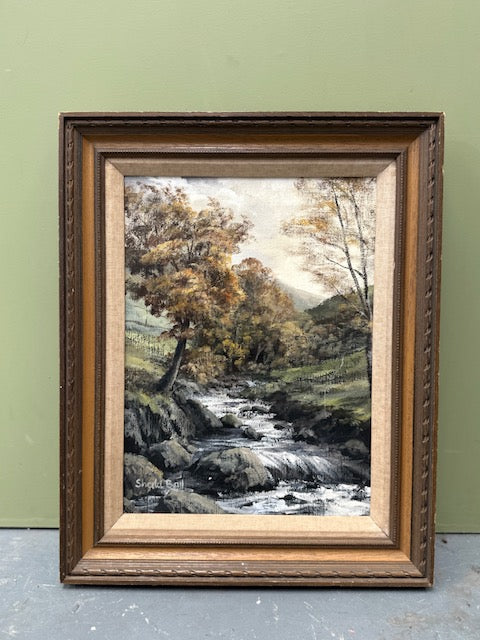 Vintage Landscape, Original Oil Painting, Framed Signed Art, Nature Inspired Artwork, Forest, River, Tree, English Countryside, Hanging Gallery Wall Art, Cottagecore, Rustic Decor