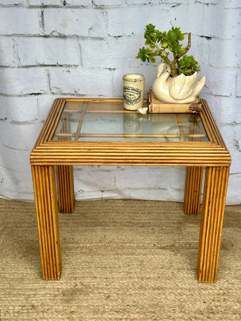 Vintage Faux Bamboo Coffee Table, With Glass Top, Rattan Furniture, Retro Glass Side Table, Bedside Table, Mid Century Style, Scandi, Rustic Decor, Living Room, Bedroom Furniture