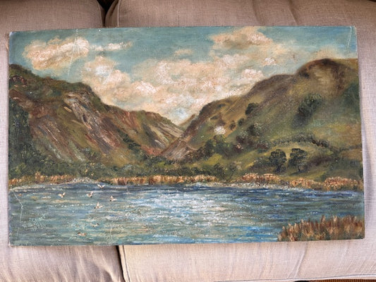 Vintage Landscape Oil Painting On Board, Seascape, Signed Artwork, Nature Inspired, Hanging Gallery Wall Art, Kitchen Shelf Art