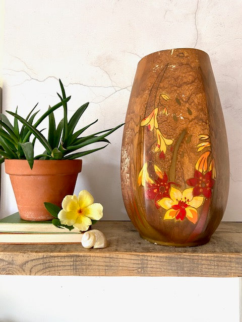 Vintage Large Ceramic Vase, Hand Painted Floral, Flower Vase, Autumn Home Decor, Folk Inspired Cottagecore, Natural Rustic Decor