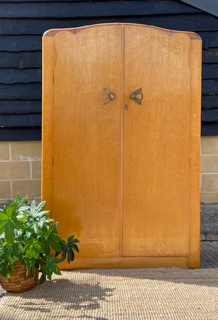 Vintage Art Deco Large Gentleman's Wardrobe, Birds Eye Maple Coat Cupboard