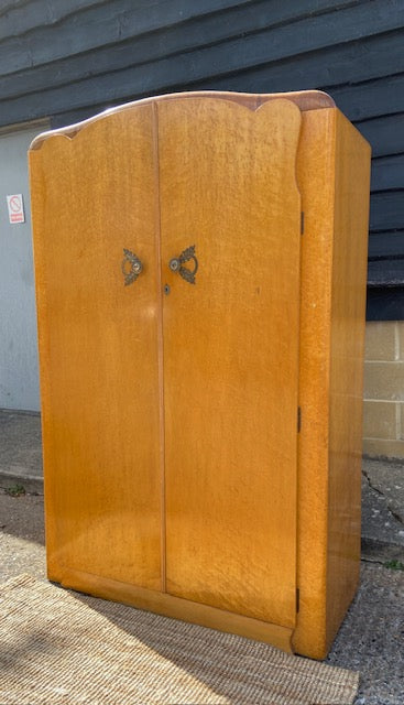 Vintage Art Deco Gentleman's Wardrobe, Bedroom Furniture, Coat Cupboard, Large, Double, Antique Wardrobe, Birds Eye, Maple Wood, Hall Storage, Closet, Amourie, English Country Decor