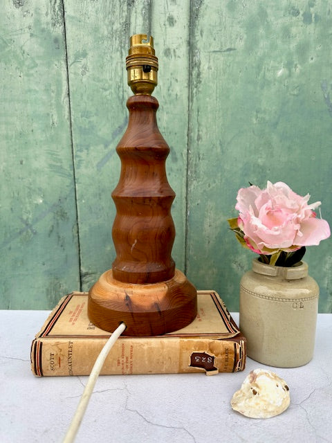 Vintage Wooden Lamp Base, Small Bedside Lamp, Chunky Table Lamp, Hand Crafted, Wood Turned, Without Shade, Cottagecore Decor, Rustic Decor