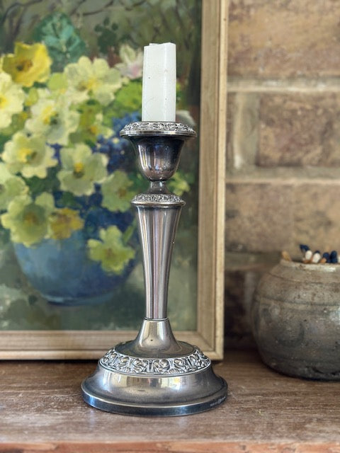 Vintage Candle Stick, Single Candle Stick Holder, Silver Plated, Tall Decorative Dinner Candlestick, Antique Decor, Christmas, Rustic Decor